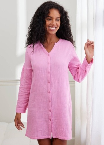 Mušelínová krátká noční košile na knoflíčky