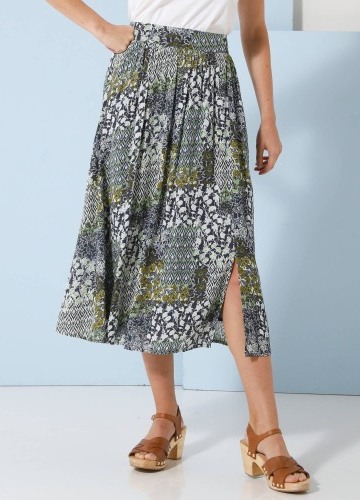 Midi sukňa zo vzdušného krepónu s potlačou