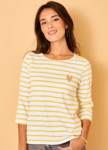 Pruhované tričkoz bio bavlny s výšivkou srdca