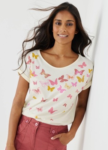 Rovné tričko s okrúhlym výstrihom a potlačou motýľov