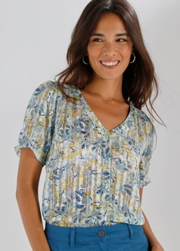 Voálová halenka na knoflíčky, s potiskem