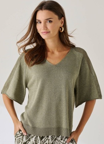 Halenka se širokými rukávy k loktům z úpletu s metalickými vlákny