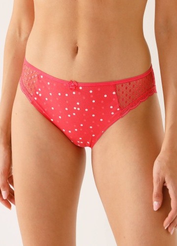 Sada 4 kalhotek midi Tropea ze strečového žerzeje s krajkou jednobarevné + s puntíkatý potisk