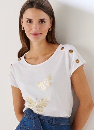 Tričko s potiskem a knoflíky na ramenou