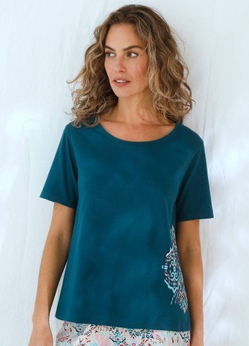 Pyžamové tričko s rukávmi a potlačou Ikat na boku