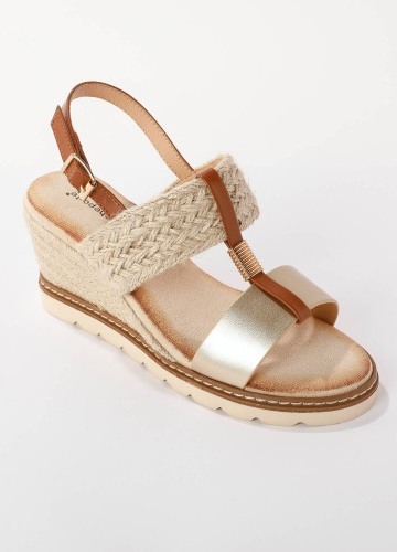 Sandále z 2 materiálov, na podpätku