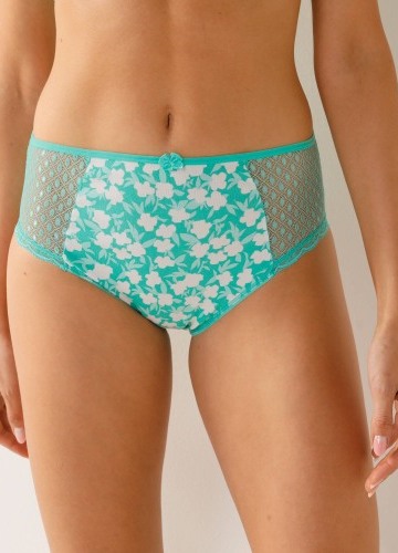 Sada 4 kalhotek maxi Tropea ze strečového žerzeje s krajkou, jednobarevné + s potiskem květin