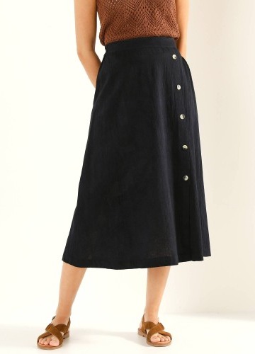 Jednofarebná sukňa z bavlny ľanu