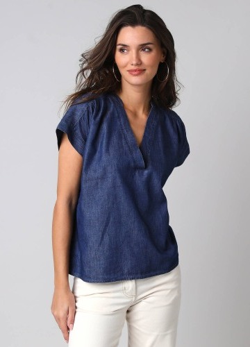Džínsová blúzka s výstrihom do V