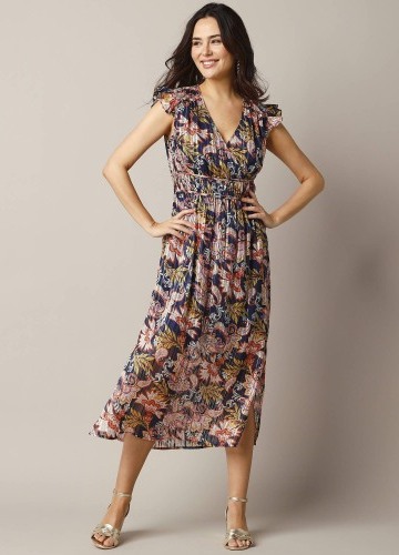 Šaty zo žakárového voálu s potlačou a  krátkymi rukávmi s volánmi