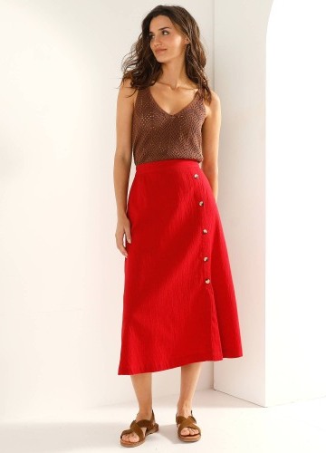 Jednofarebná sukňa z bavlny ľanu