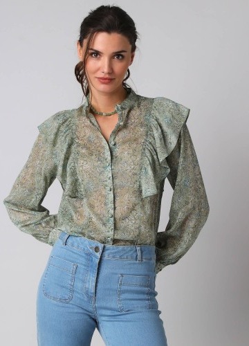 Košeľová volánová blúzka s potlačou