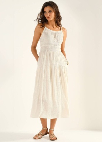 Dlhé jednofarebné šaty s tenkými ramienkami