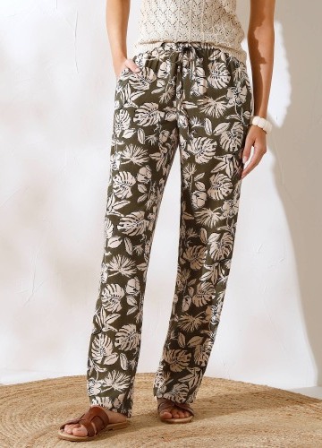 Vzdušné široké kalhoty s potiskem rostlinného vzoru