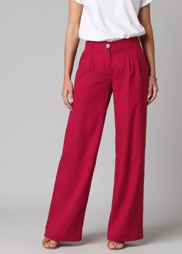 Široké jednobarevné kalhoty se záševky