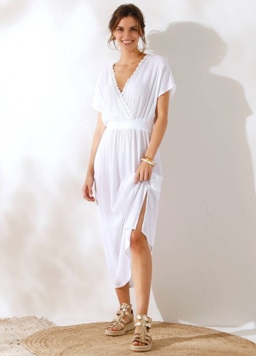 Dlhé krepónové šaty s macramé