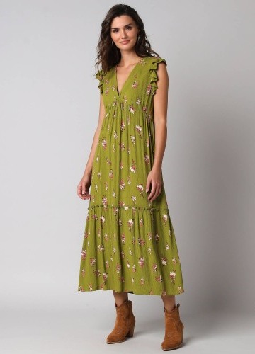 Dlouhé šaty s výstřihem do V a potiskem květin