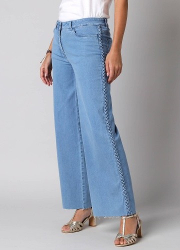 Široké 7/8 džíny s copánkovým zdobením