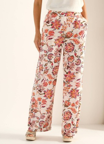 Široké vzdušné kalhoty s potiskem indických květů