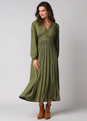 Dlouhé šaty s výstřihem do V, krepon