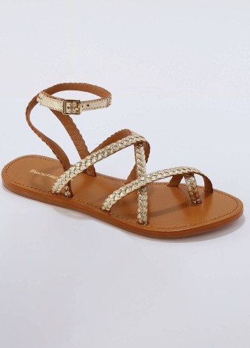 Ploché kožené sandály se splétanými pásky