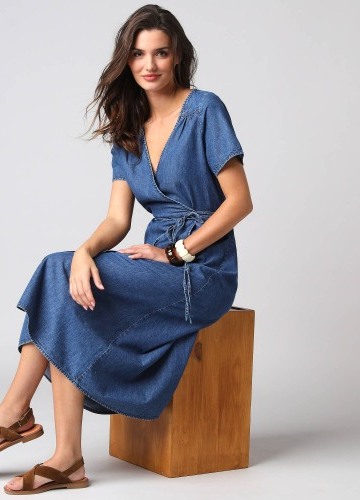 Džínové šaty s překřížením