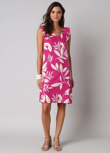 Krátké šaty s výstřihem do V a potiskem listů