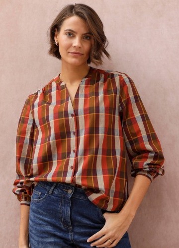 Propínací kostkovaná halenka s mao límečkem