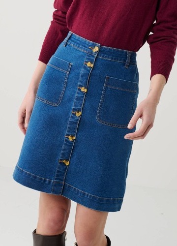Krátká rozšířená sukně na knoflíky, denim
