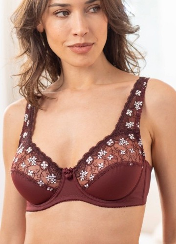 Polovyztužená podprsenka Caminata zn. Confidence Lingerie z mikrovlákna a vyšívaného tylu, s kosticemi