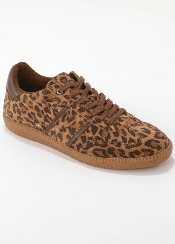 Kožené tenisky s leopardím vzorom a kontrastnými prúžkami