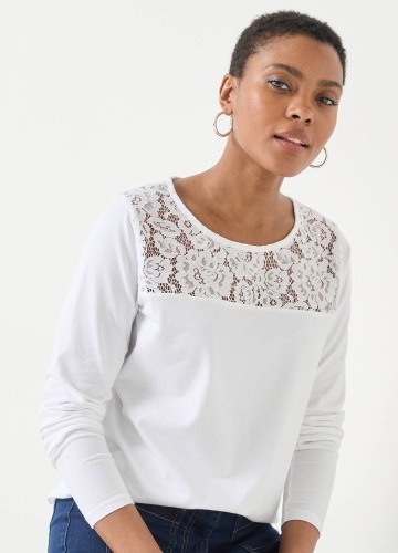 Tričko s okrúhlym výstrihom, dlhými rukávmi a čipkou