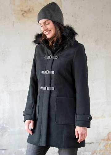 Jednofarebný kabát duffle-coat s kapucňou