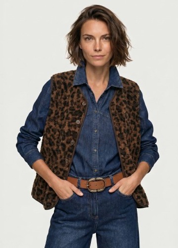 Buklé vesta s leopardím vzorom