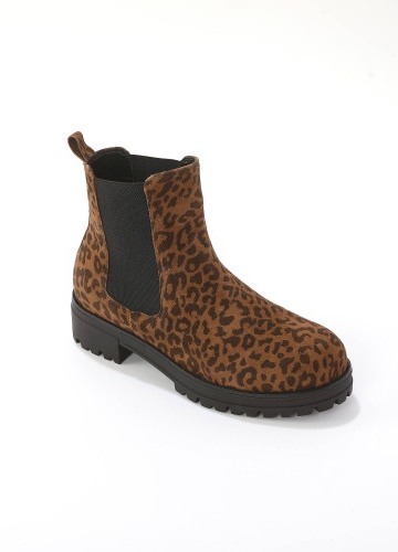 Nízke kožené čižmy s gumou a leopardím vzorom