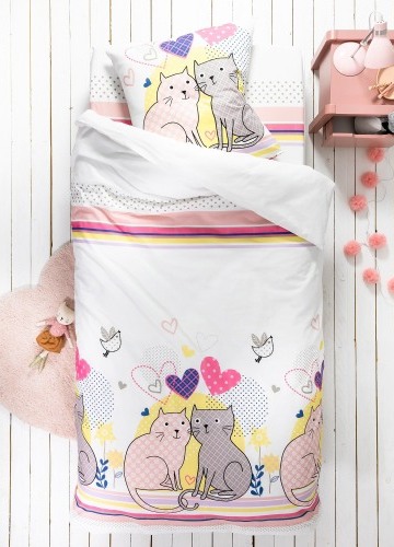 Detská posteľná bielizeň Mačacia láska, pre 1 osobu, bavlna