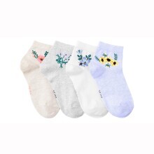 Jednobarevné a melírované ponožky se sladěným motivem květin, sada 4 párů