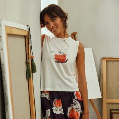 Tricou cu imprimeu piersică din colecția Odette Lepeltier