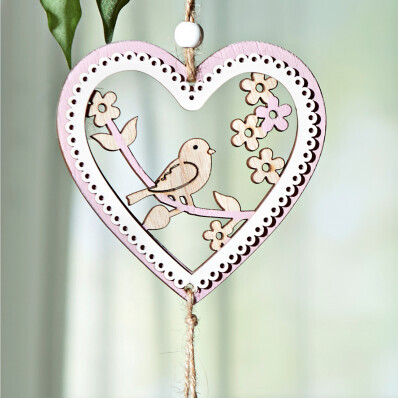 Závěsná dekorace srdce s ptáčkem