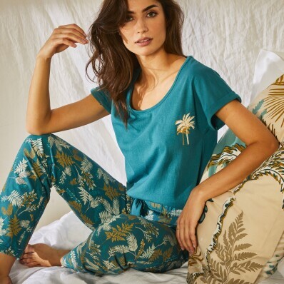 Pijama din bumbac cu mâneci lungi și imprimeu "Borneo