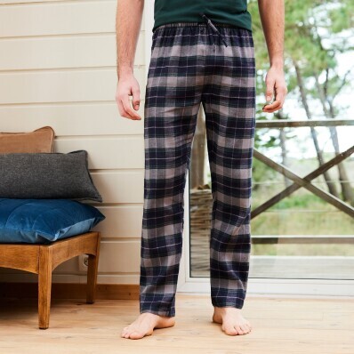 Spodnie od piżamy z elastycznym pasem, z flaneli w kratę