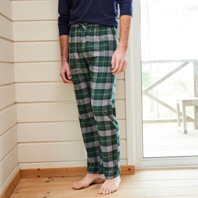 Pantaloni de pijama cu talie elastică, cu talie elastică, din flanelă în carouri
