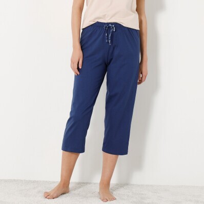 Jednolite kolorystycznie spodnie od piżamy 3/4 z kokardą i kwiatowym nadrukiem