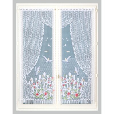 Rovná vitrážová záclona s motivem ptáčků, pro garnýžovou tyč, pár