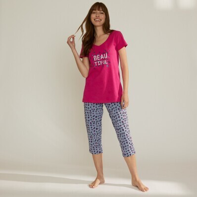 Pyžamové tričko s krátkymi rukávmi a stredovou potlačou "Beautiful"