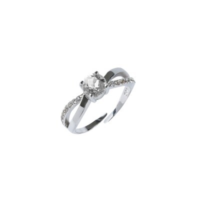 Nastavitelný stříbrný prsten s křišťály a kulatým kamínkem