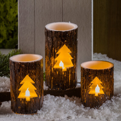 3 LED sviečky v drevenom vzhľade