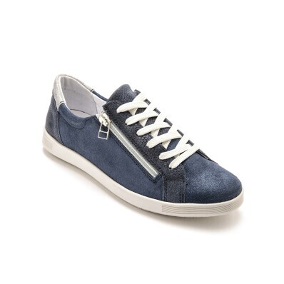 PÉDICONFORT® - Bőr tornacipő cipzárral és fűzővel, kék színben
