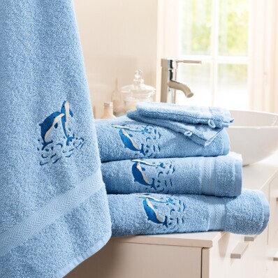 Frottír fürdőszobai textil delfin hímzéssel