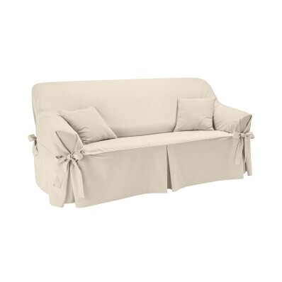 Jednokolorowy bawełniany pokrowiec z wiązaniem na sofę i fotel, len bachete